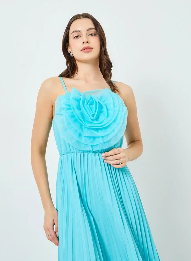Take Two Women Teal Big Flower Detail Sleeveless Maxi Dress
